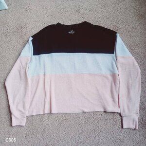 Hollister Boyfriend Tee Long Sleeve Waffle Texture XS. Black White Pink Oversize